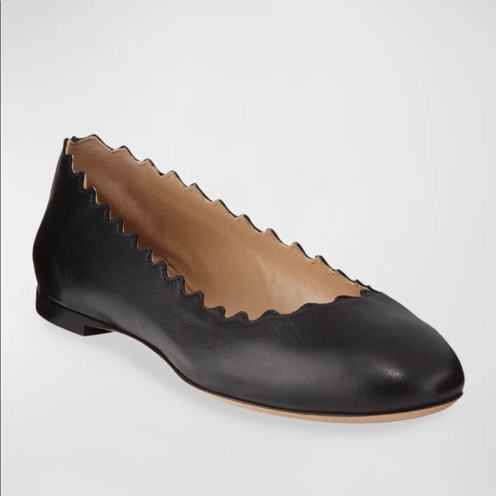 Chloe Scalloped Leather Ballet Flats